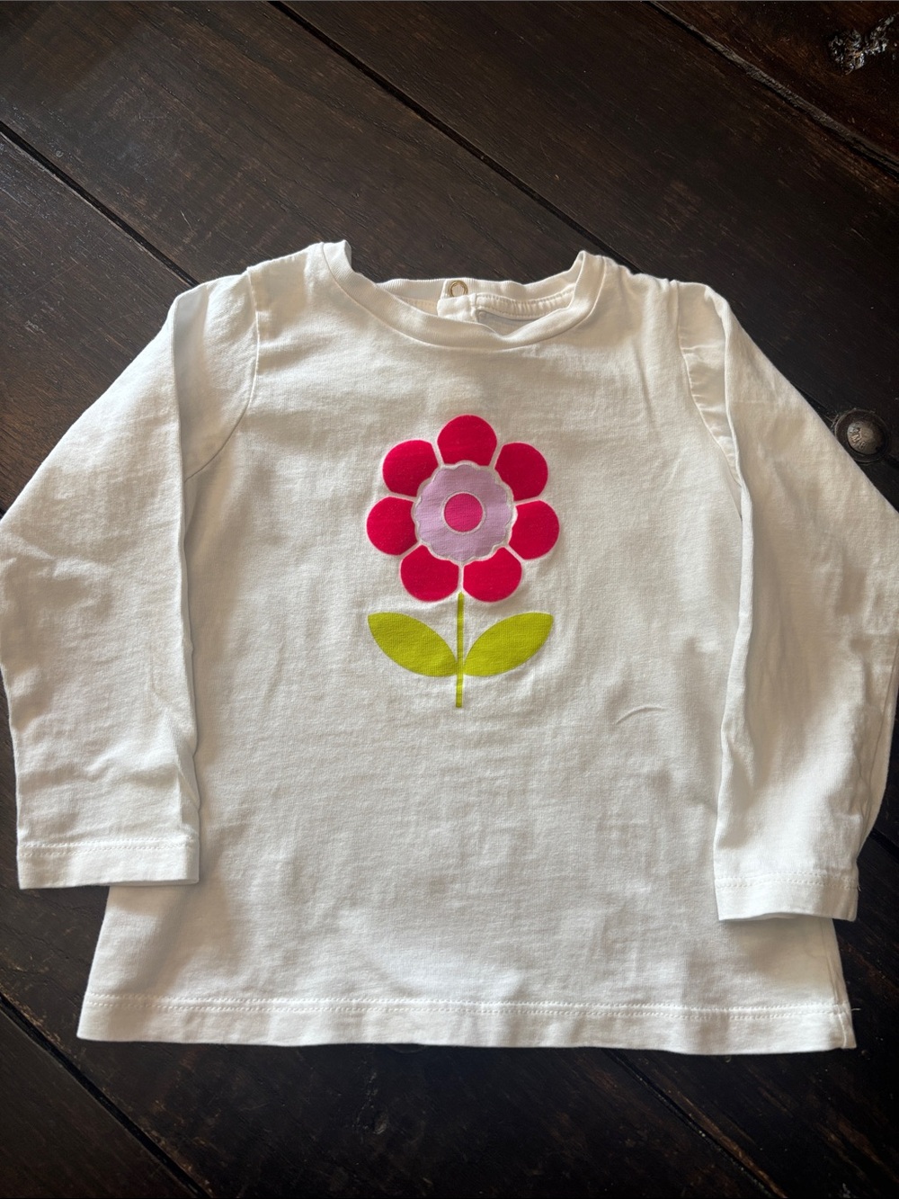 Jacadi White Long-Sleeve Tee with Bright Pink Flower Motif